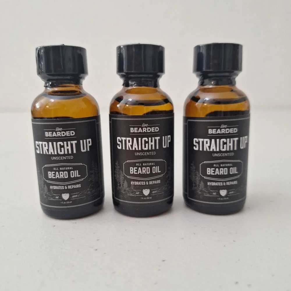 3 Live Bearded Beard Oil UNSCENTED Premium All-Natural Jojoba Made in USA Sealed